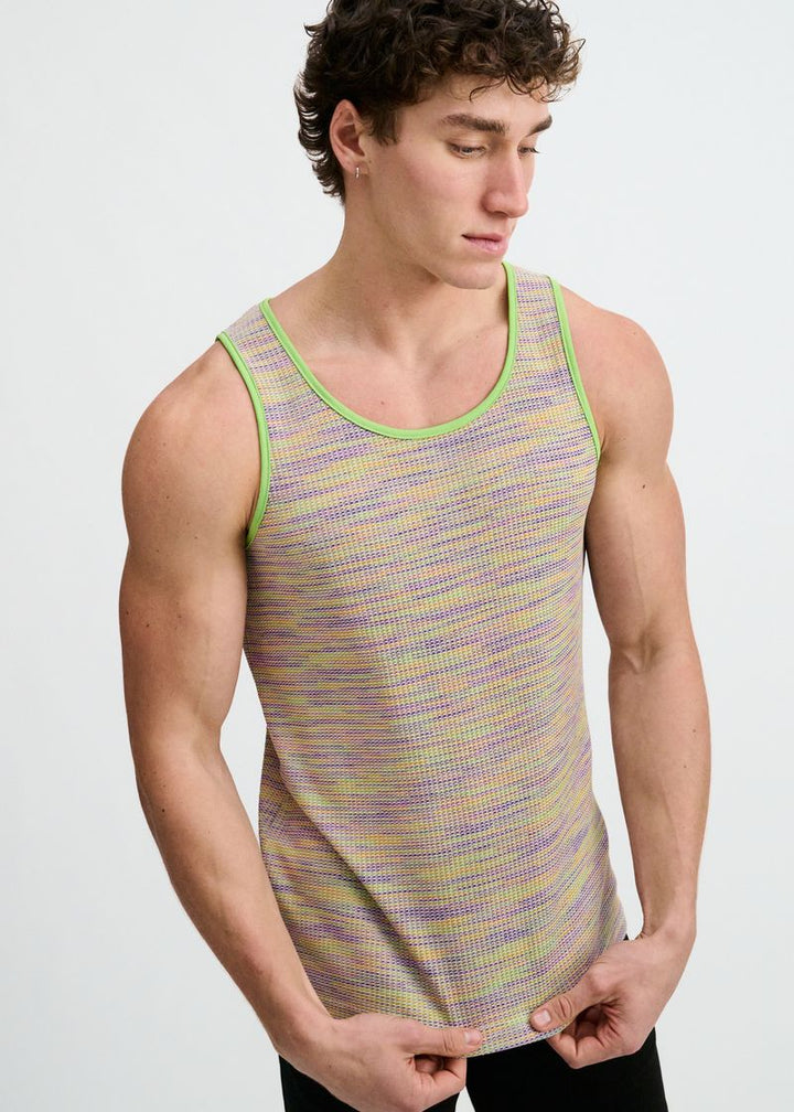 Grass Space Dye Textured Stretch Knit Tank St-11142