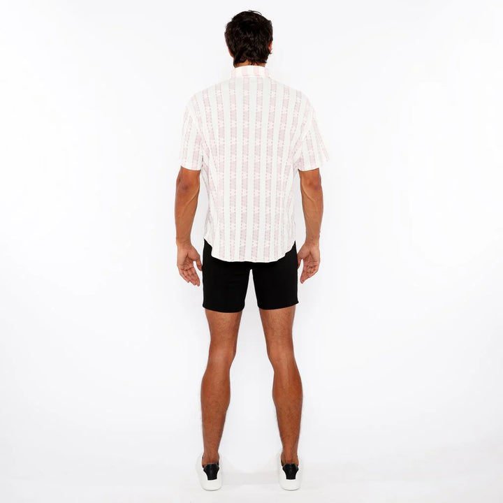 Pink Bud/Milk Stripe Lightweight Knitted Short Sleeve Shirt PM-51006