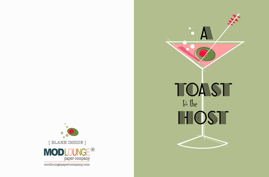 A Toast to the Host Mid Century Modern Martini & Olive Card