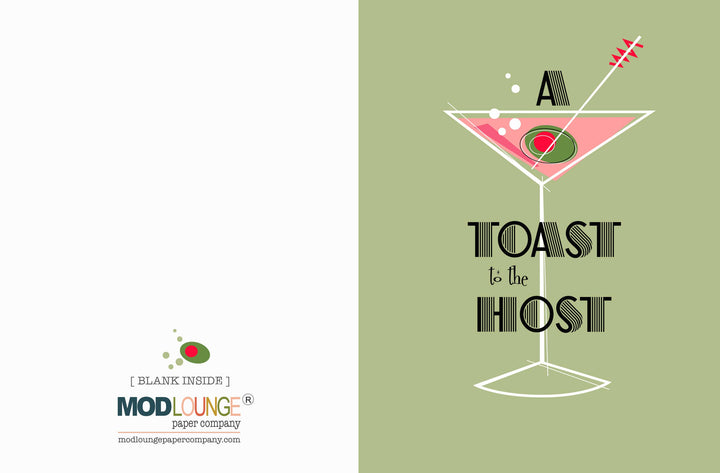 A Toast to the Host Mid Century Modern Martini & Olive Card