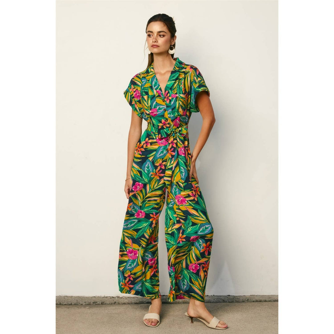 Paradise Found Collared Button Front Jumpsuit