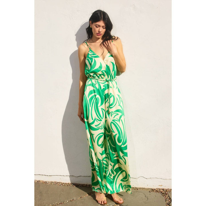 Lucky Girl Surplice Double Corded Belt Jumpsuit