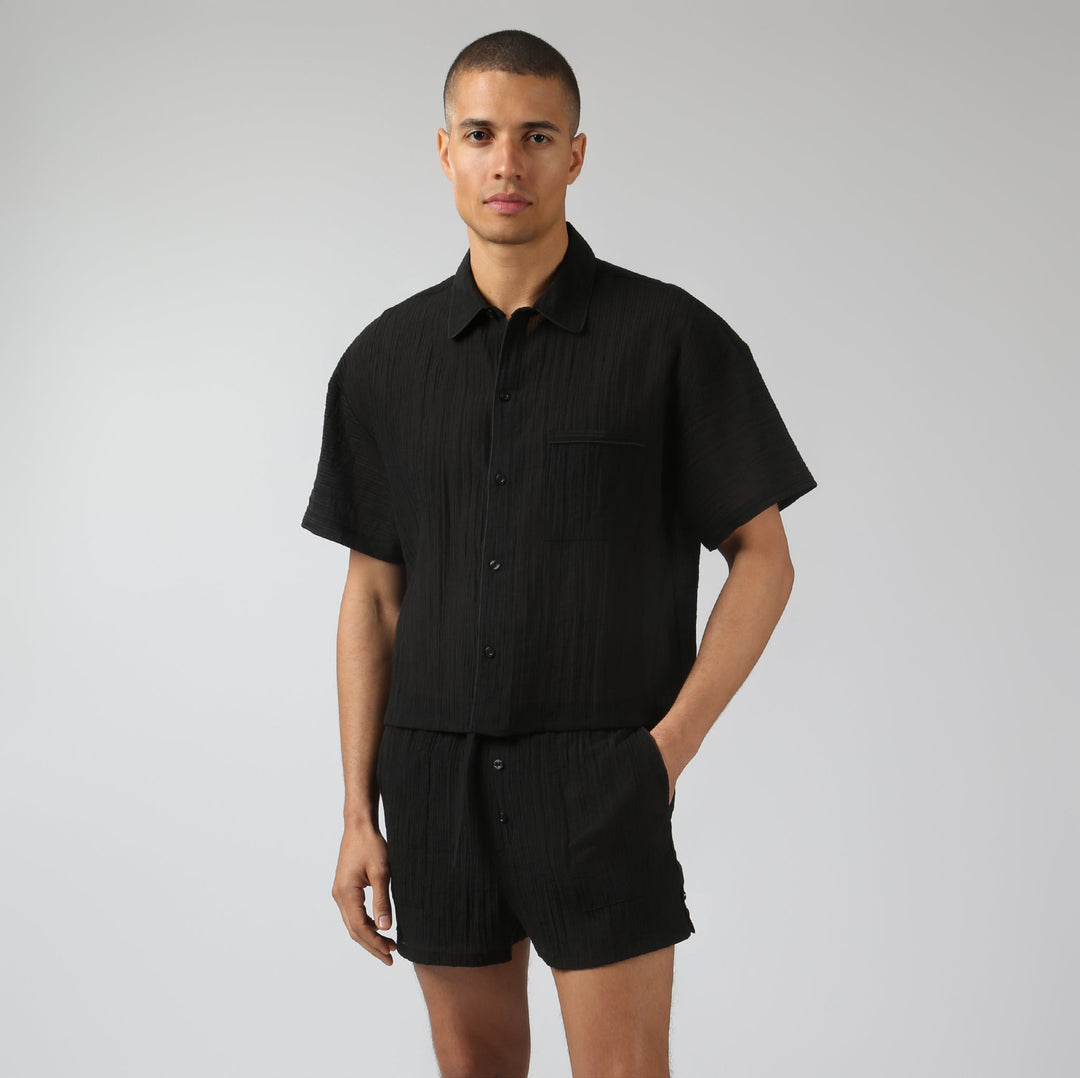 NEW- Obsidian Pebble Stripe PJ Shirt - Parke & Ronen