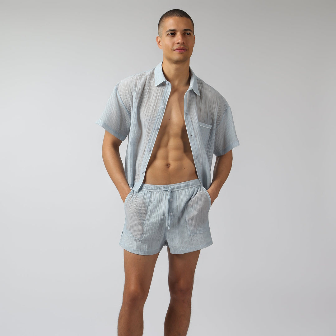 NEW- Sky Pebble Stripe PJ Shirt - Parke & Ronen