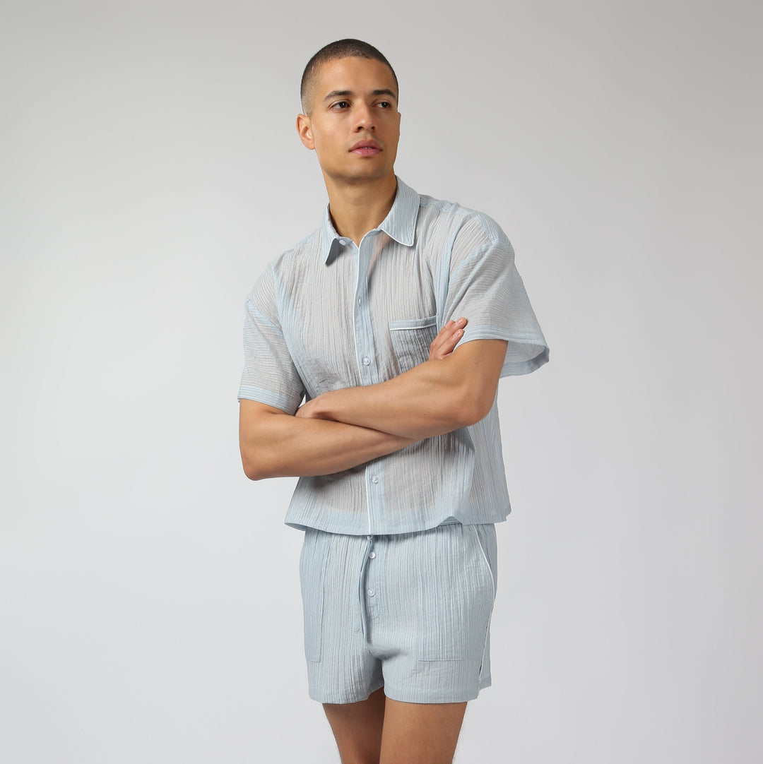 NEW- Sky Pebble Stripe PJ Shirt - Parke & Ronen