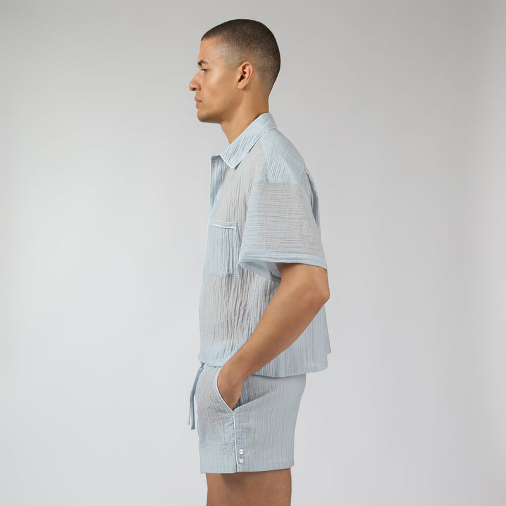 NEW- Sky Pebble Stripe PJ Shirt - Parke & Ronen