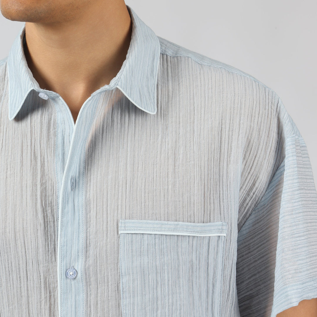 NEW- Sky Pebble Stripe PJ Shirt - Parke & Ronen