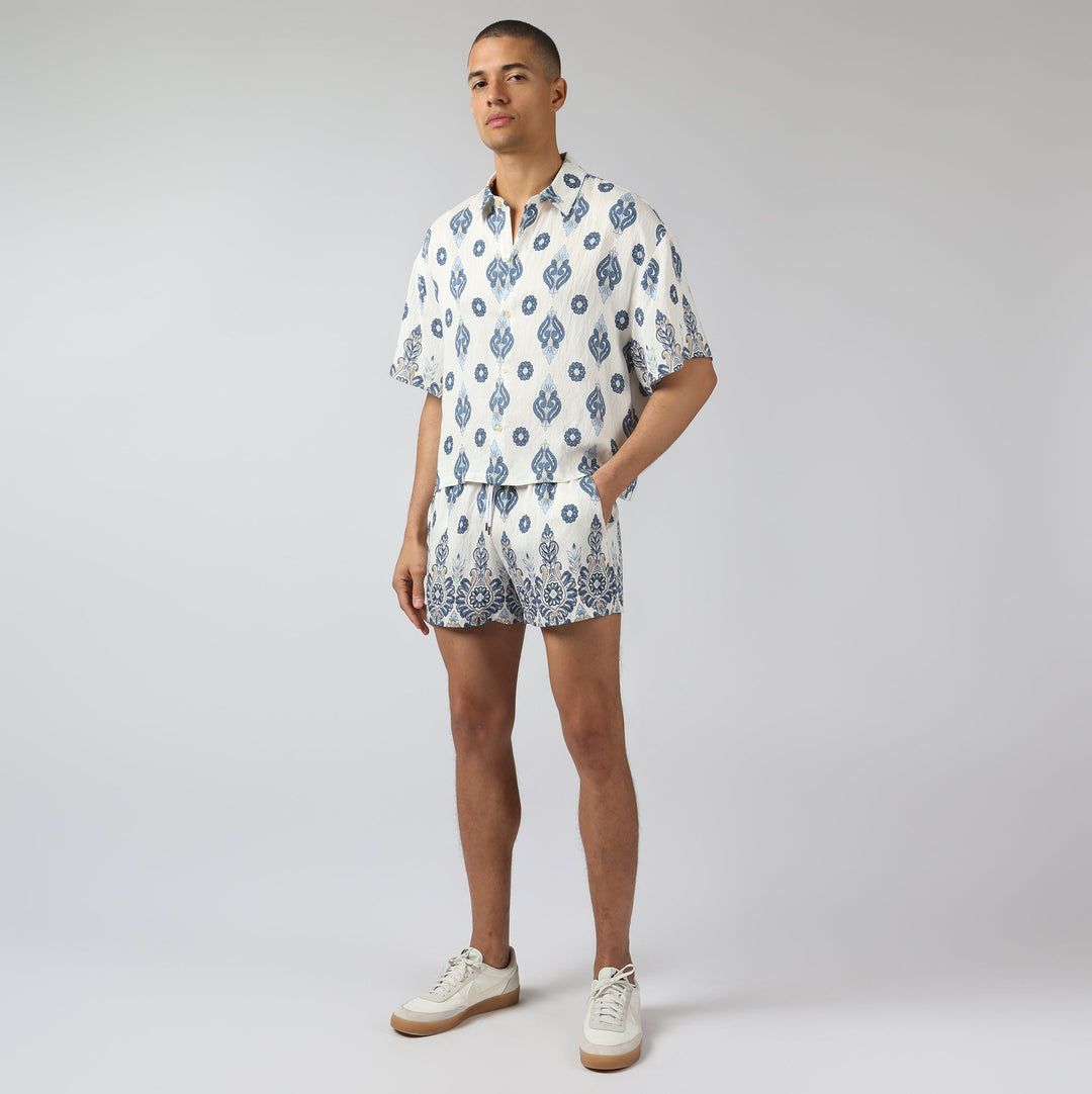 NEW- Lapis Medallion Printed Camp Shirt - Parke & Ronen