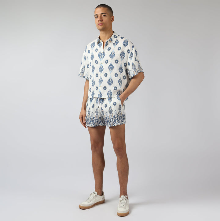 NEW- Lapis Medallion Printed Camp Shirt - Parke & Ronen