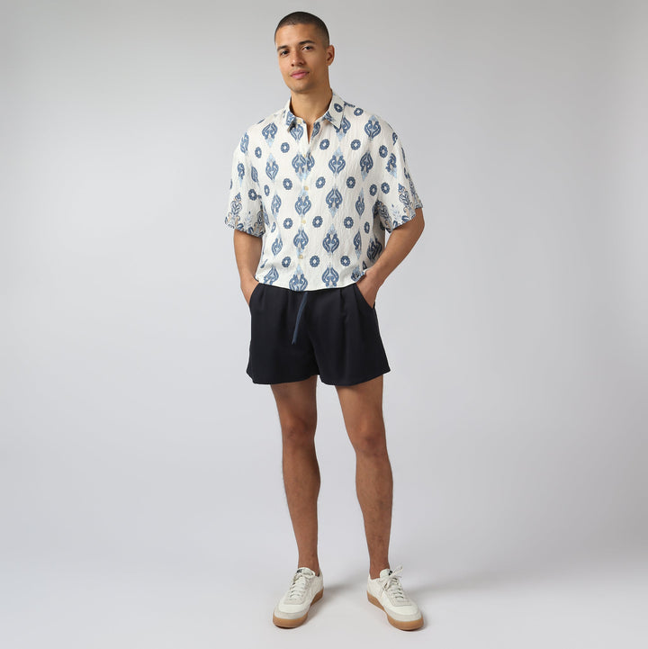 NEW- Lapis Medallion Printed Camp Shirt - Parke & Ronen