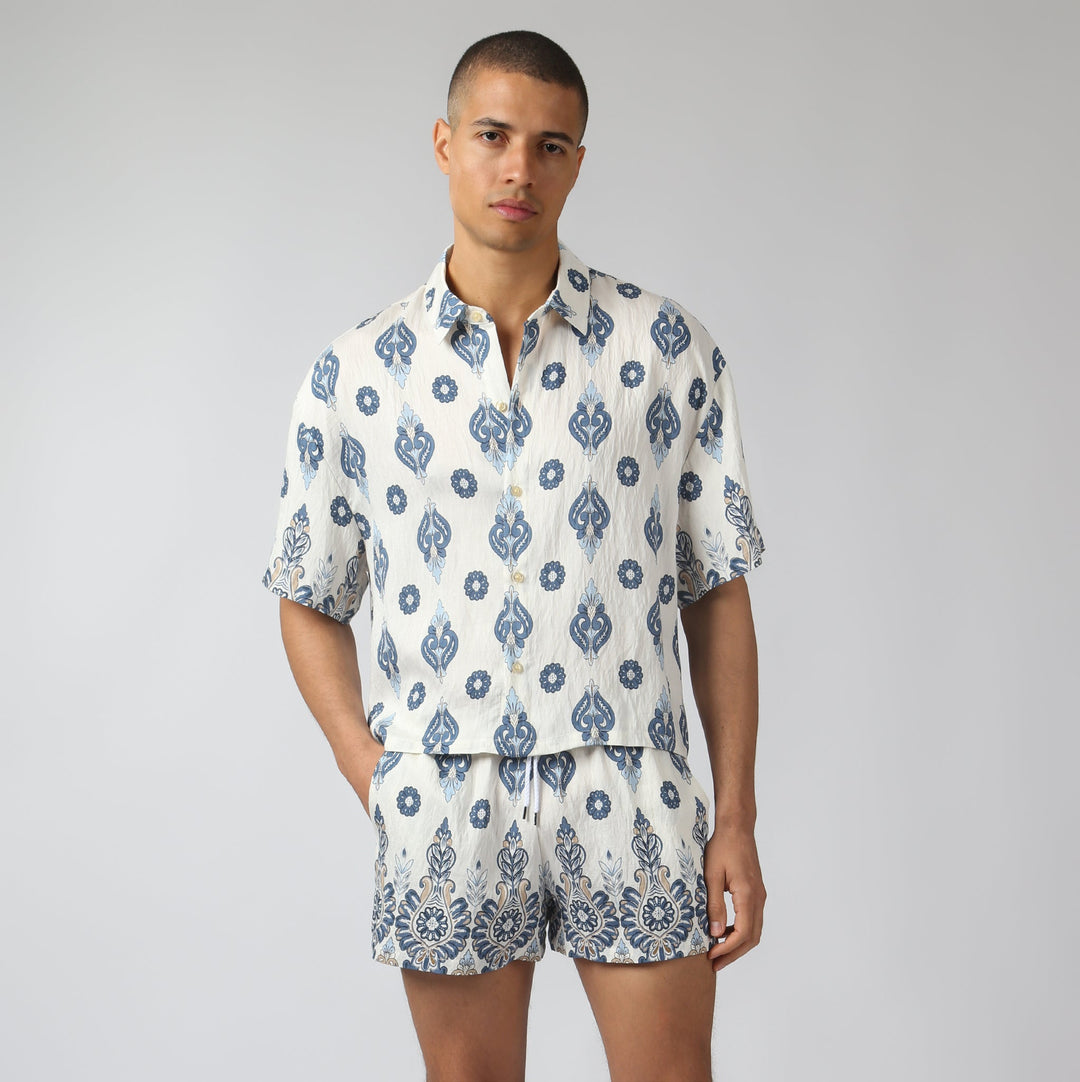 NEW- Lapis Medallion Printed Camp Shirt - Parke & Ronen