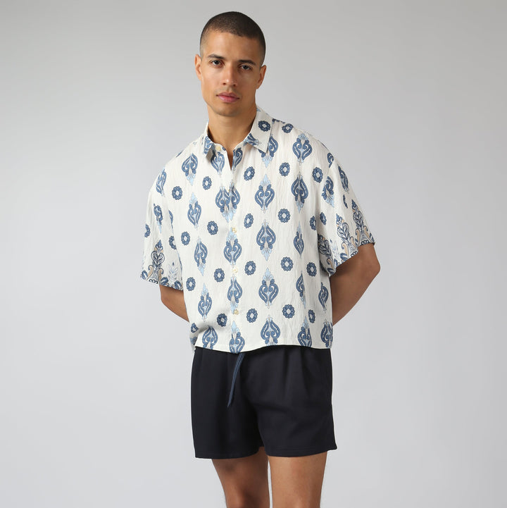 NEW- Lapis Medallion Printed Camp Shirt - Parke & Ronen