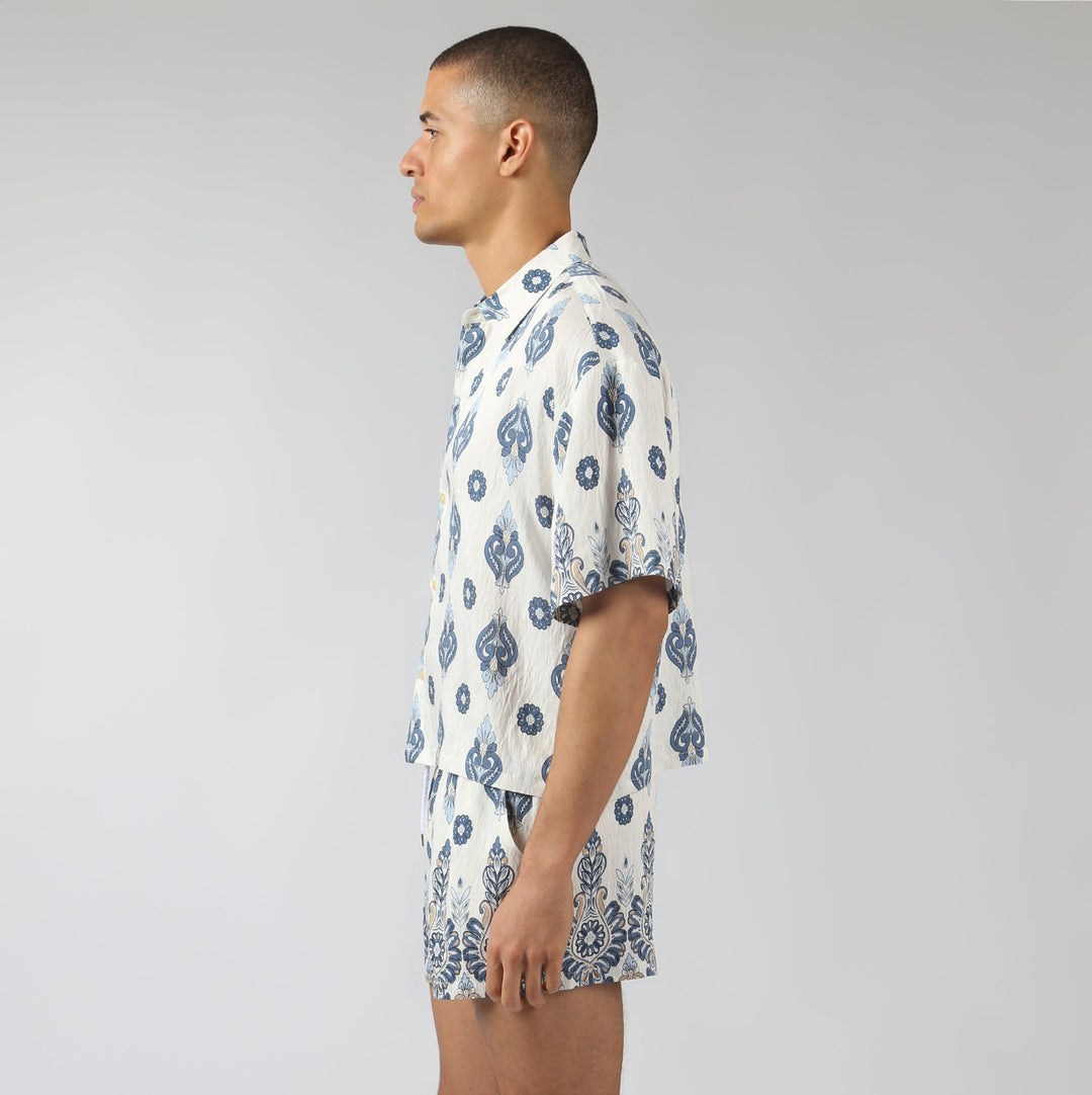 NEW- Lapis Medallion Printed Camp Shirt - Parke & Ronen