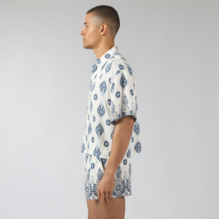NEW- Lapis Medallion Printed Camp Shirt - Parke & Ronen