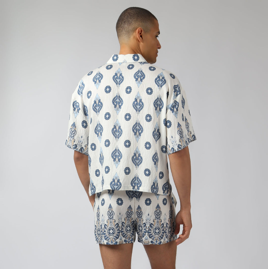 NEW- Lapis Medallion Printed Camp Shirt - Parke & Ronen