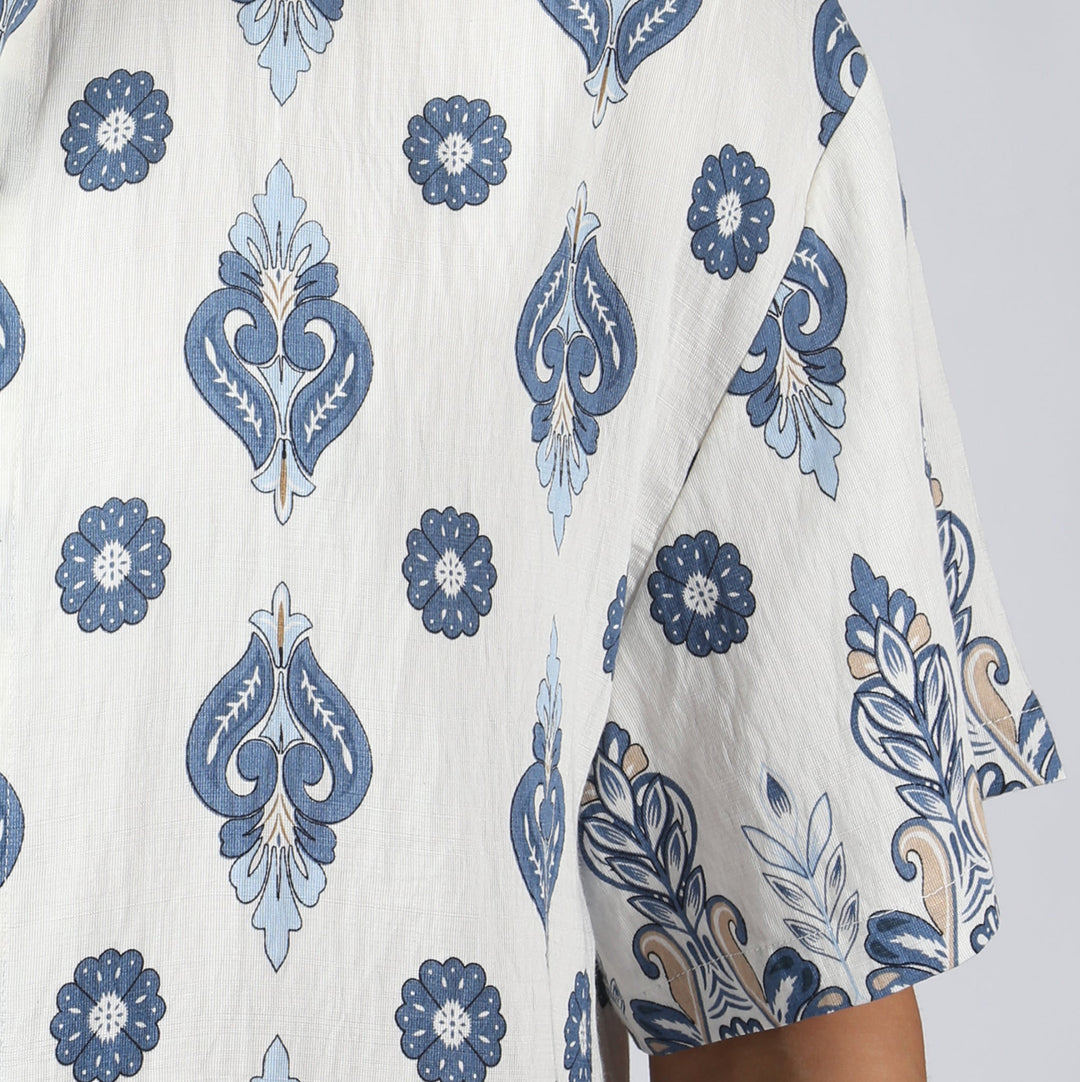 NEW- Lapis Medallion Printed Camp Shirt - Parke & Ronen
