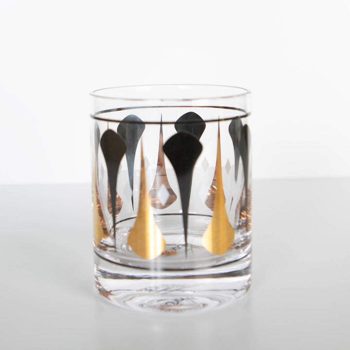 Black & Gold Mid Century Vintage Whiskey Rock Cocktail Glass