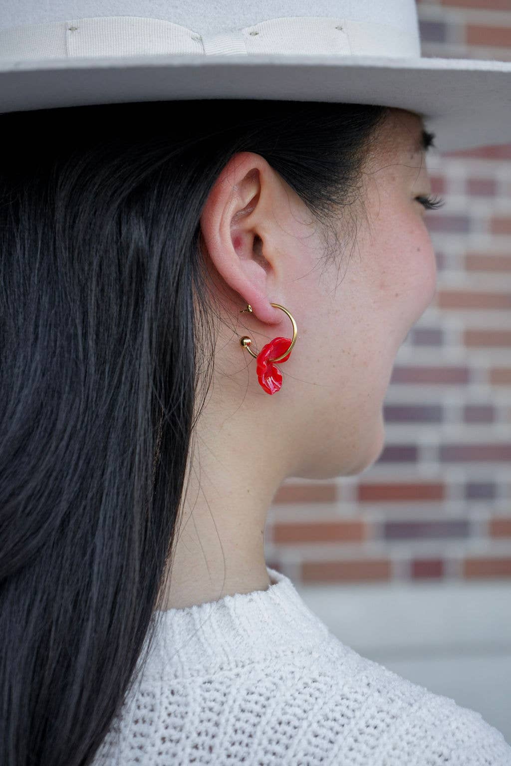 Magnolia Hoop Earrings - Poppy Red