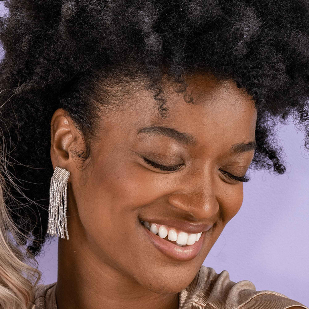 Marilyn Solid Beaded Fringe Earring Silver