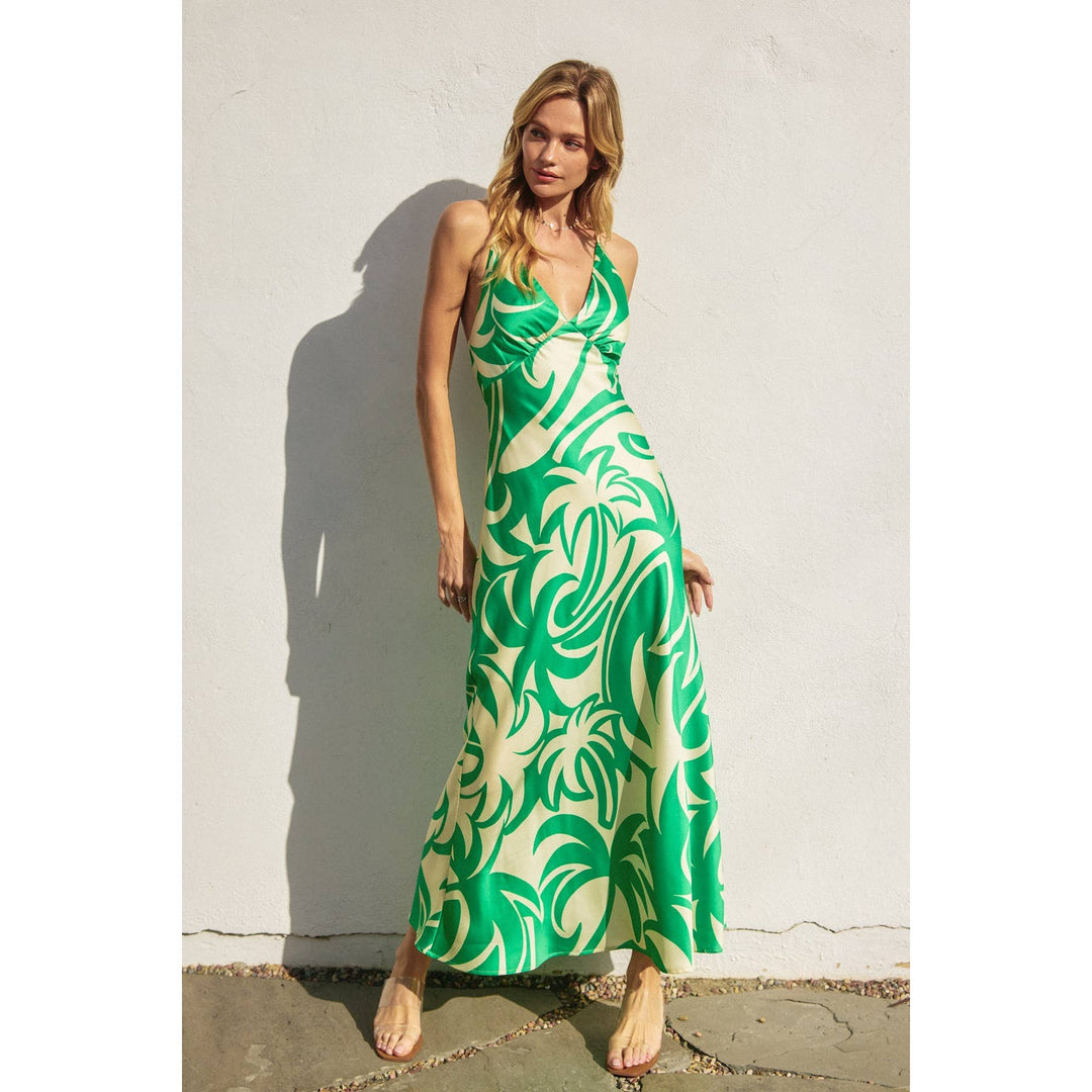 Lucky Girl Chevron Seam Cross Back Maxi Dress