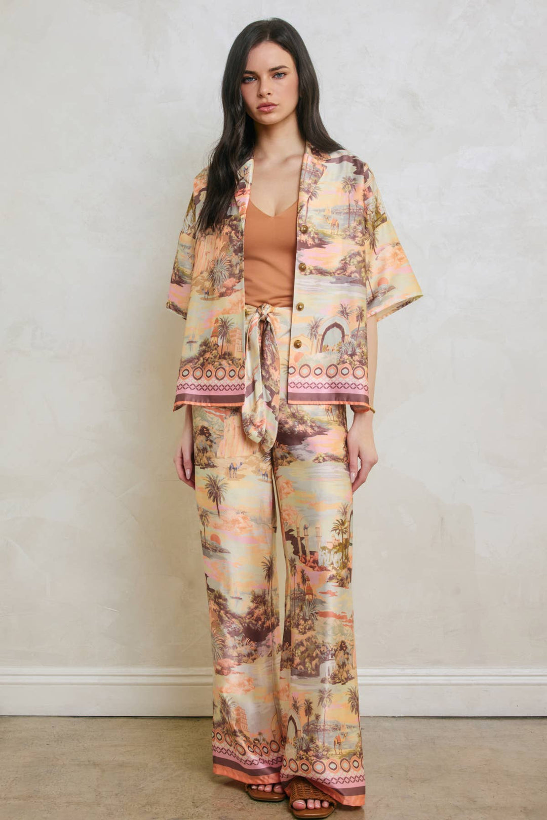 Rose Dusk Oasis Tie Front Relaxed Pants