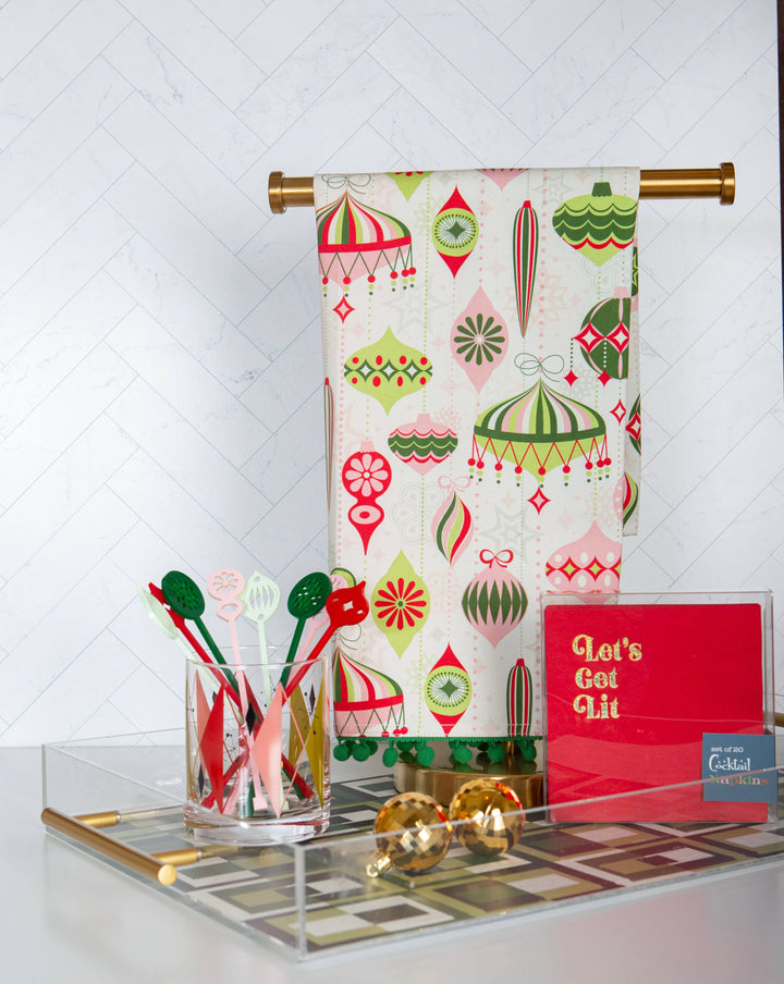 Retro Ornaments Holiday Tea Towel
