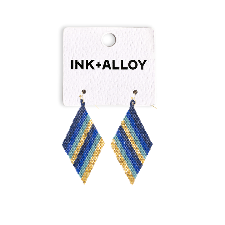 Frida Diagonal Ombre Stripes Beaded Earrings Blue Wholesale