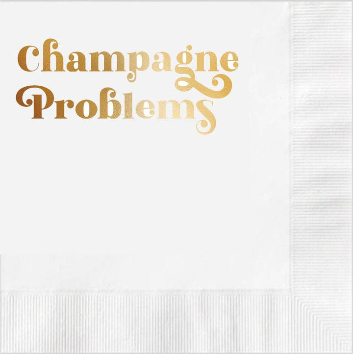 Champagne Problems Gold Foil Funny Text Cocktail Napkin