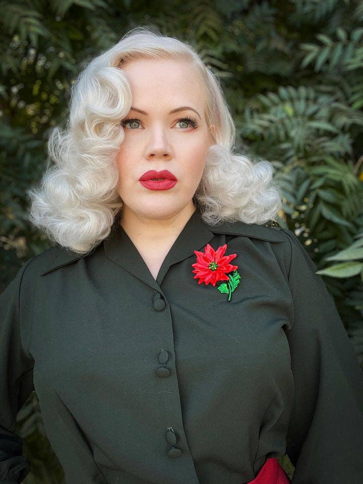 Enamel Poinsettia Statement Brooch