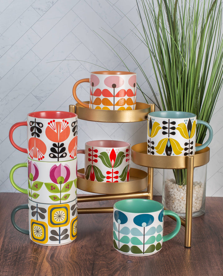 Sunflower Fall Mid Century Modern Stackable Matte Coffee Mug