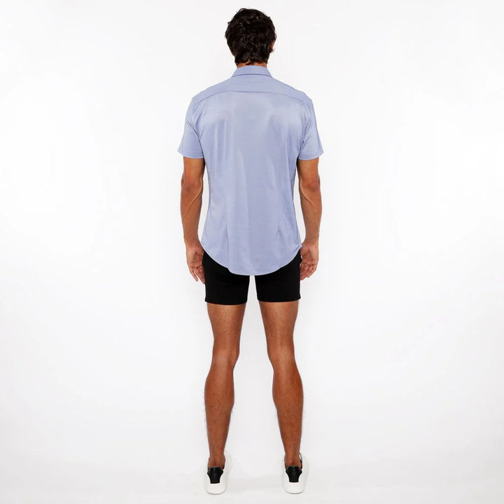 Riviera Blue Solid Stretch Jersey Knit Short Sleeve Shirt W/Contrast Placket St-963-04
