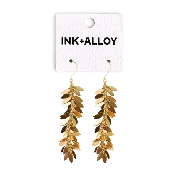 Samantha Leaf Cluster Long Dangle Earrings Brass