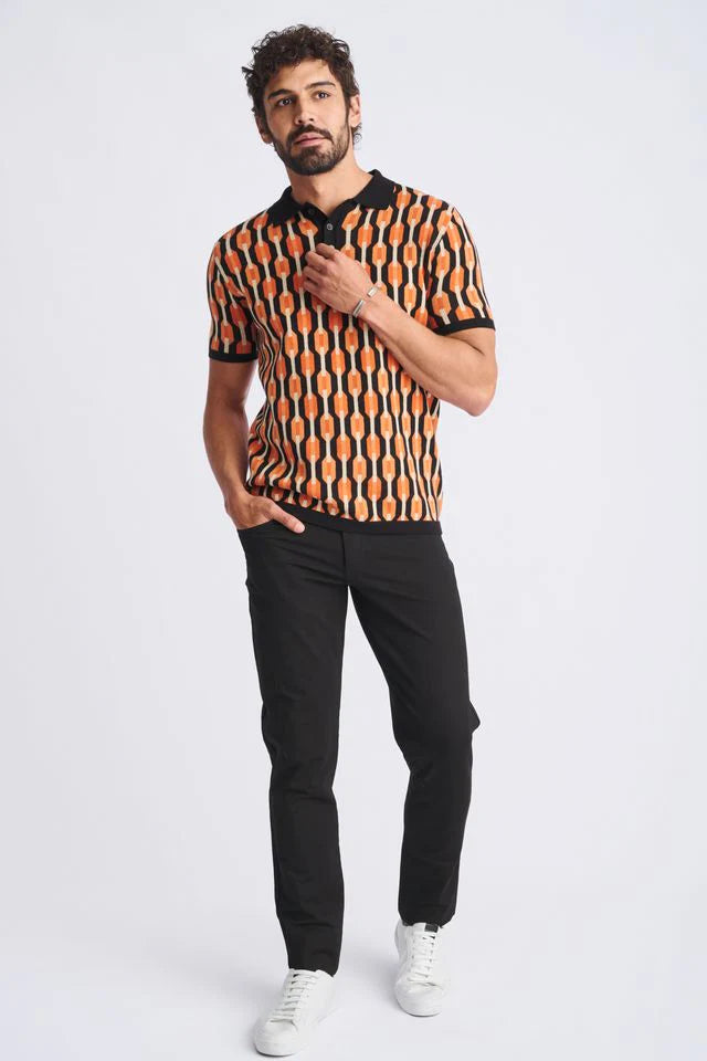 Retro Chains Jacquard Cotton 3-Button Knit Polo PM-16328