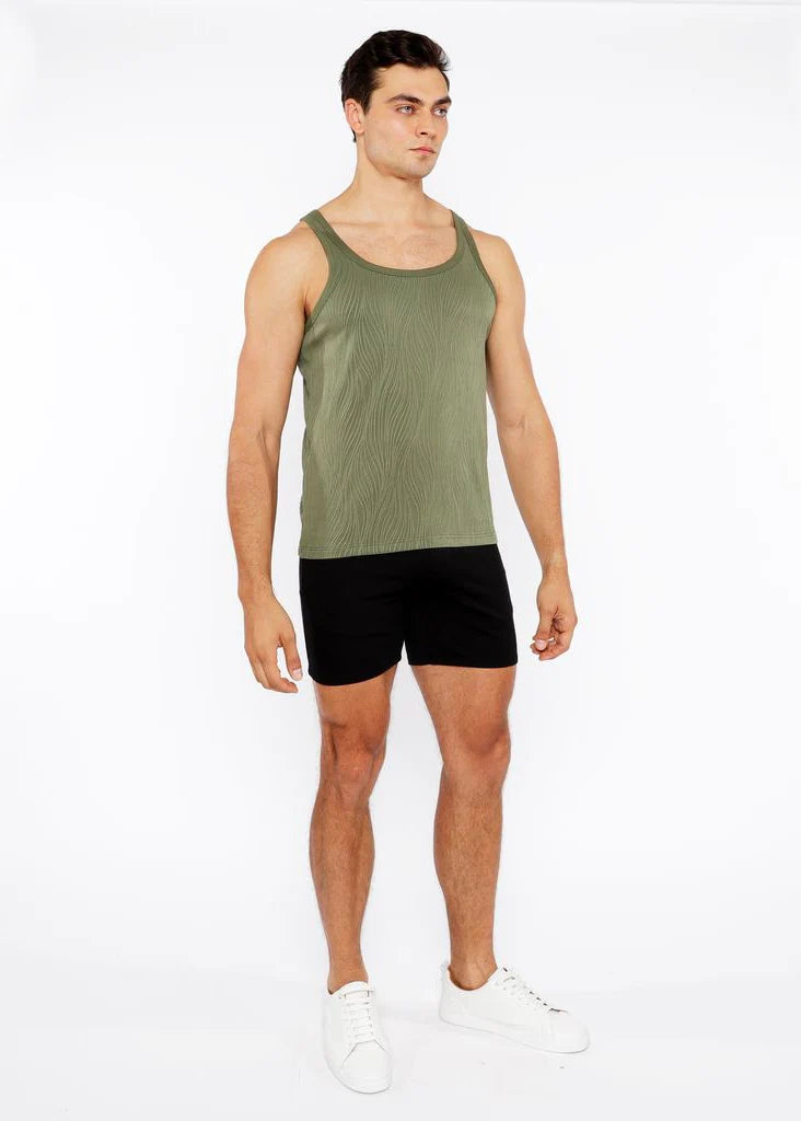 Celadon Veins Stretch Textured Knit Tank Top St-11128