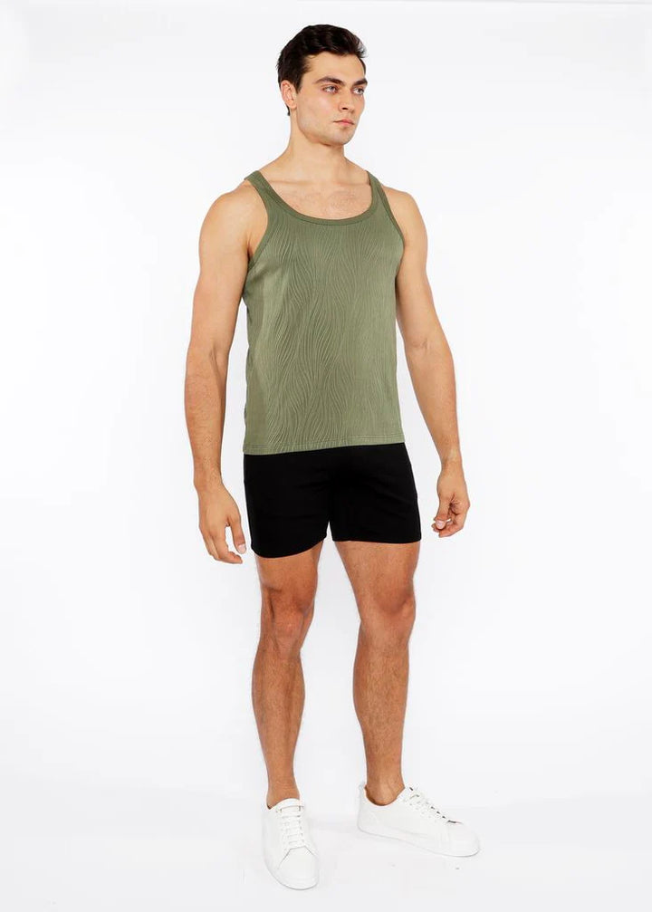 Celadon Veins Stretch Textured Knit Tank Top St-11128
