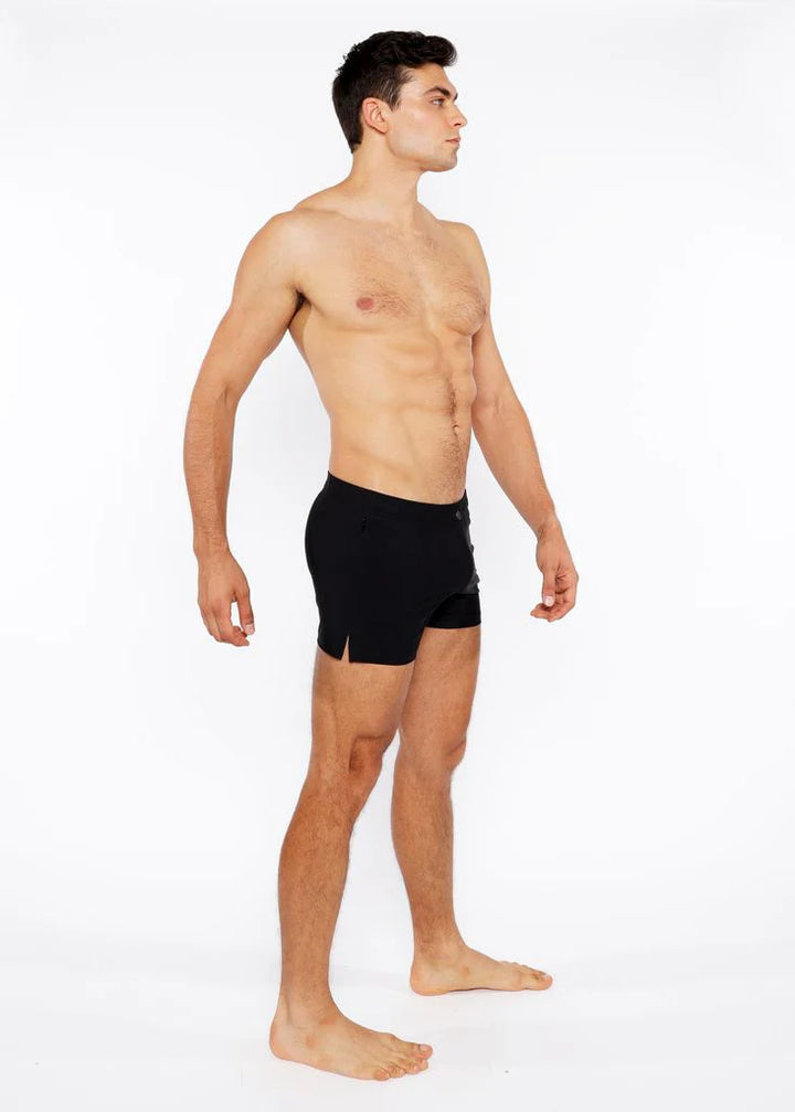 Black Pinstripe Swim Short W/Mesh Brief Lining St-8024-07