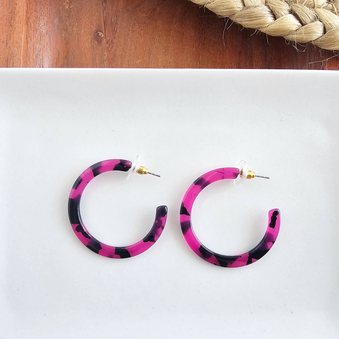 Camy Hoop Earrings - Fuchsia Tortoise