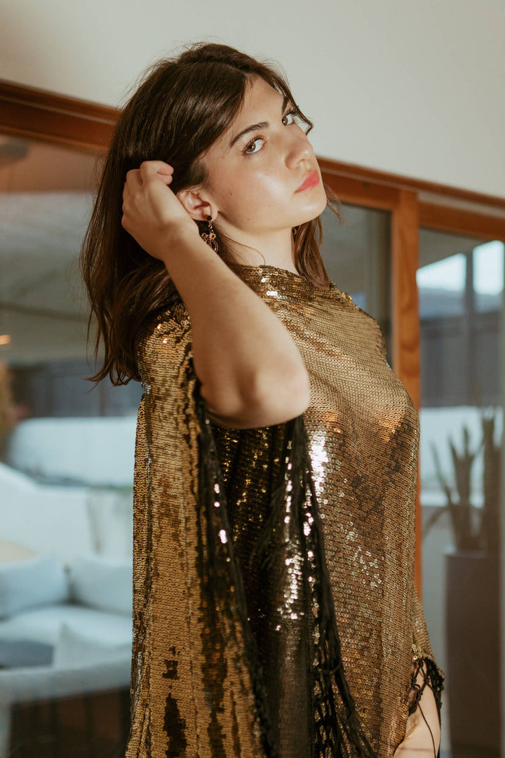 Midnight Cabaret Mock Neck Caftan with Slip