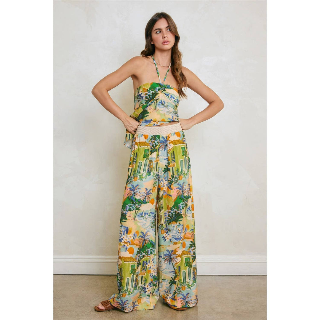 Conversational Decorative Waist Wide Leg Pants