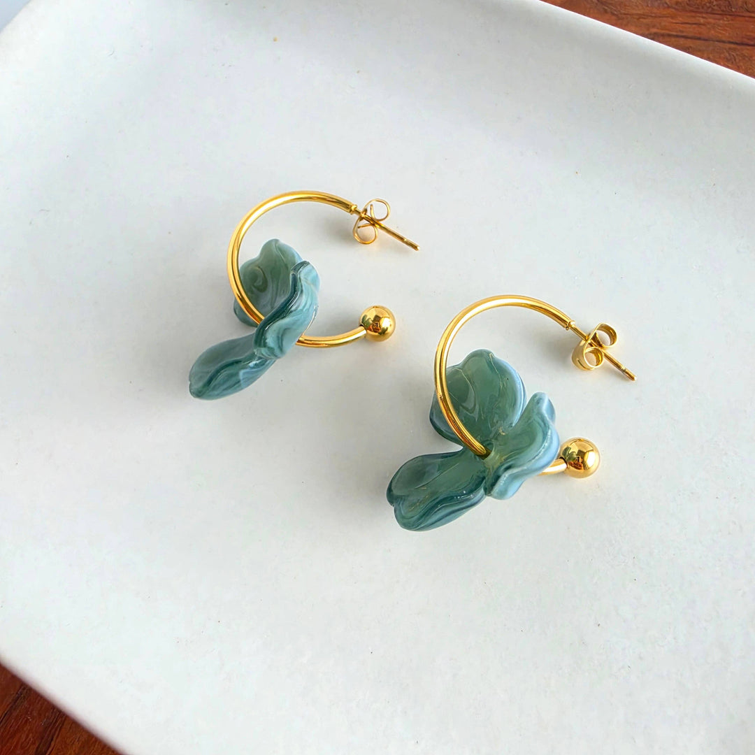 Magnolia Hoop Earrings - Alpine Green