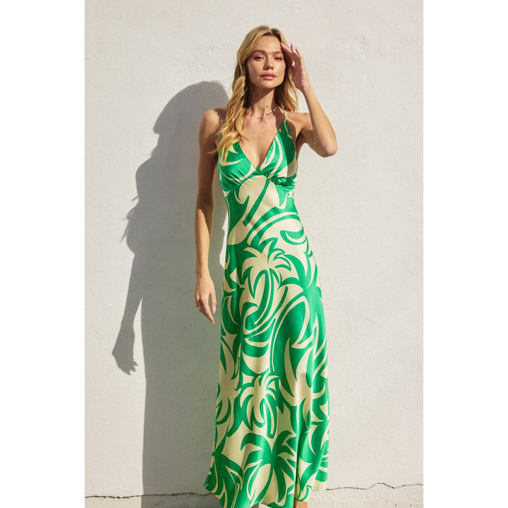 Lucky Girl Chevron Seam Cross Back Maxi Dress