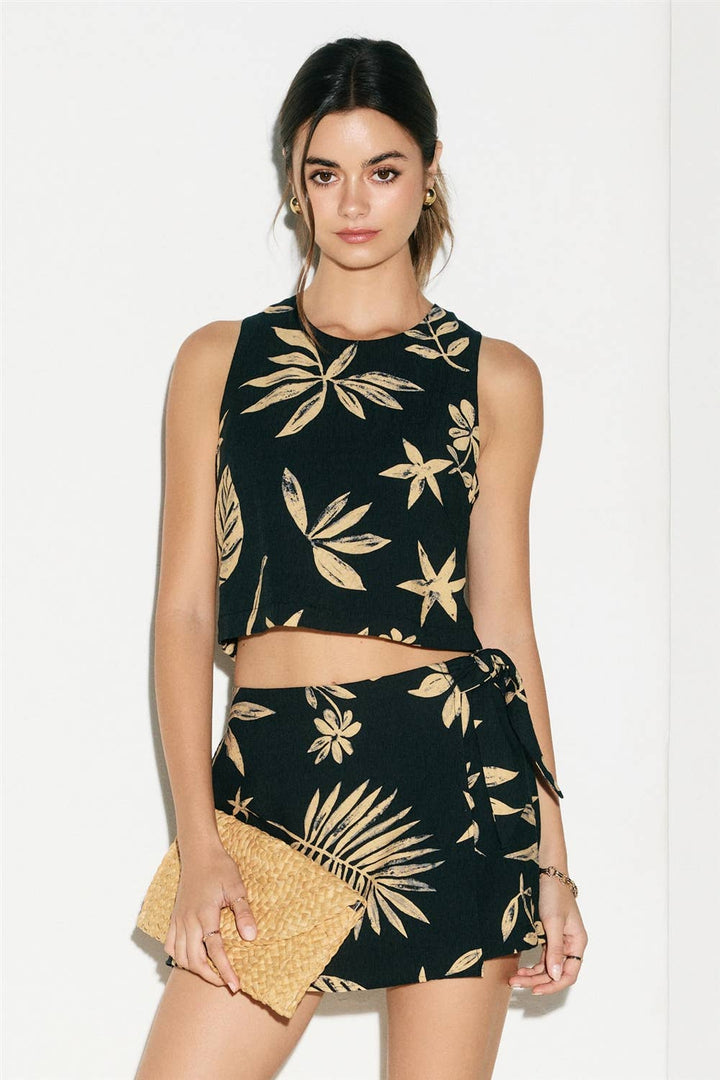 Tropical Leaf Tie Back Tank Top