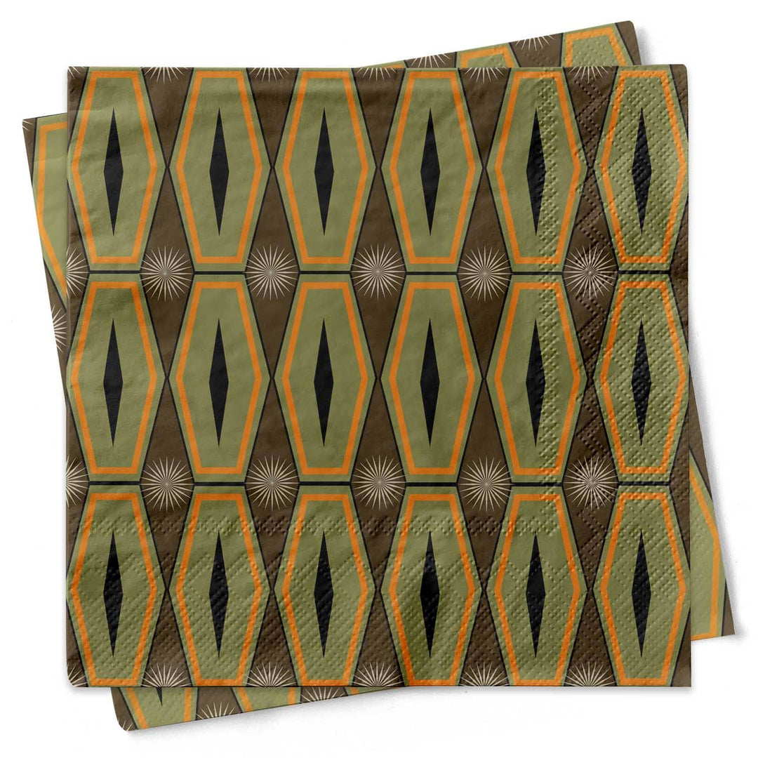 Green Hexagon Mid Century Modern Cocktail Beverage Napkin