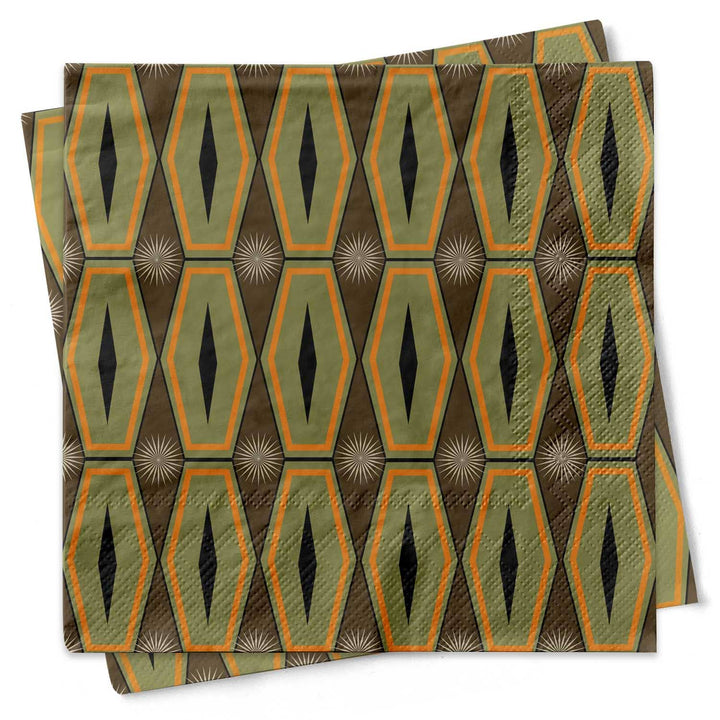 Green Hexagon Mid Century Modern Cocktail Beverage Napkin