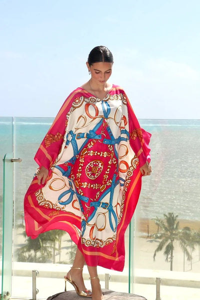 Belted Elegance Pink Full Length Caftan