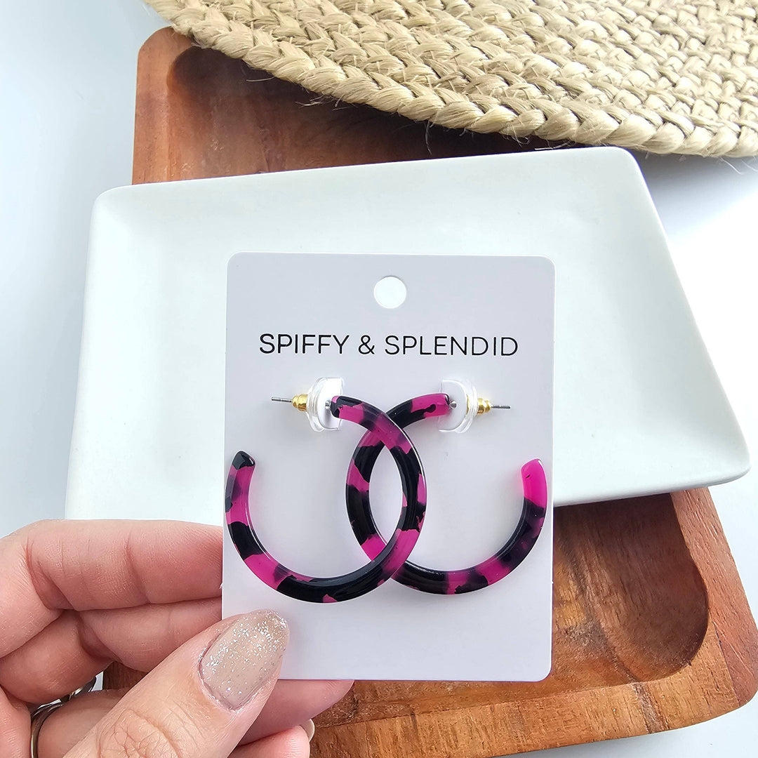 Camy Hoop Earrings - Fuchsia Tortoise
