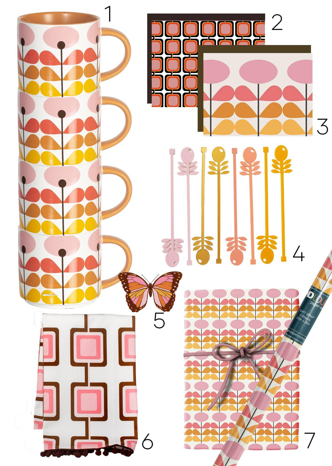 Pink Mid-Century Modern Flower Stackable Coffee Mug