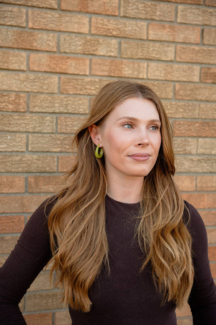 Julie Hoop Earrings - Olive Green