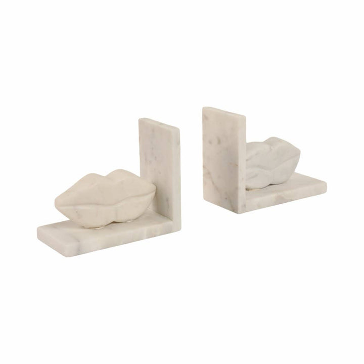 Bookends Set of 2 - White Marble Lips Design, 5 in.