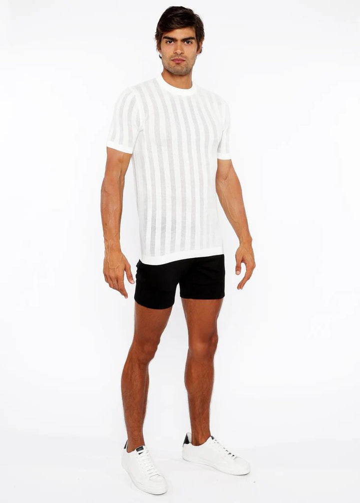 White Textured Knitted Crew Tee St-24304
